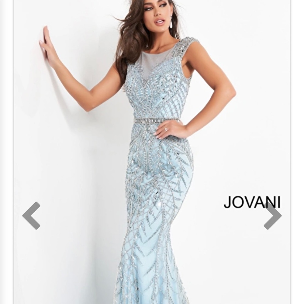 Jovani Light Blue Beaded Dress